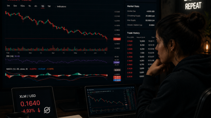 XLM drops below the $0.165 support