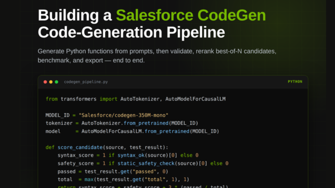 Salesforce CodeGen Tutorial: Generate, Validate, and Rerank Python Functions With Unit Tests and Safety Checks